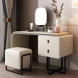 Makeup Vanity Table with PU Leather,Mirror & Upholstered Stool