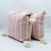 Moroccan Handmade Cotton PomPom Throw Pillow Cover Baby Pink 19 x 19 Inches.