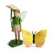 Arlmont & Co. Mylayah Secret Garden Daisy Fairy w/ Butterfly Statue Resin/Plastic in Green/Pink/Yellow | 3 H x 8 W x 2 D in | Wayfair