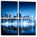 Latitude Run® Night New York City Mirrored - Cityscape Canvas Wall Art Print 4 Piece Set in Black/Blue | 32 H x 32 W x 1 D in | Wayfair