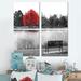 Red Barrel Studio® Empty Bench Overlooking Red Tree - Landscape Canvas Wall Art Print 4 Piece Set Canvas in Black/Red | 32 H x 32 W x 1 D in | Wayfair