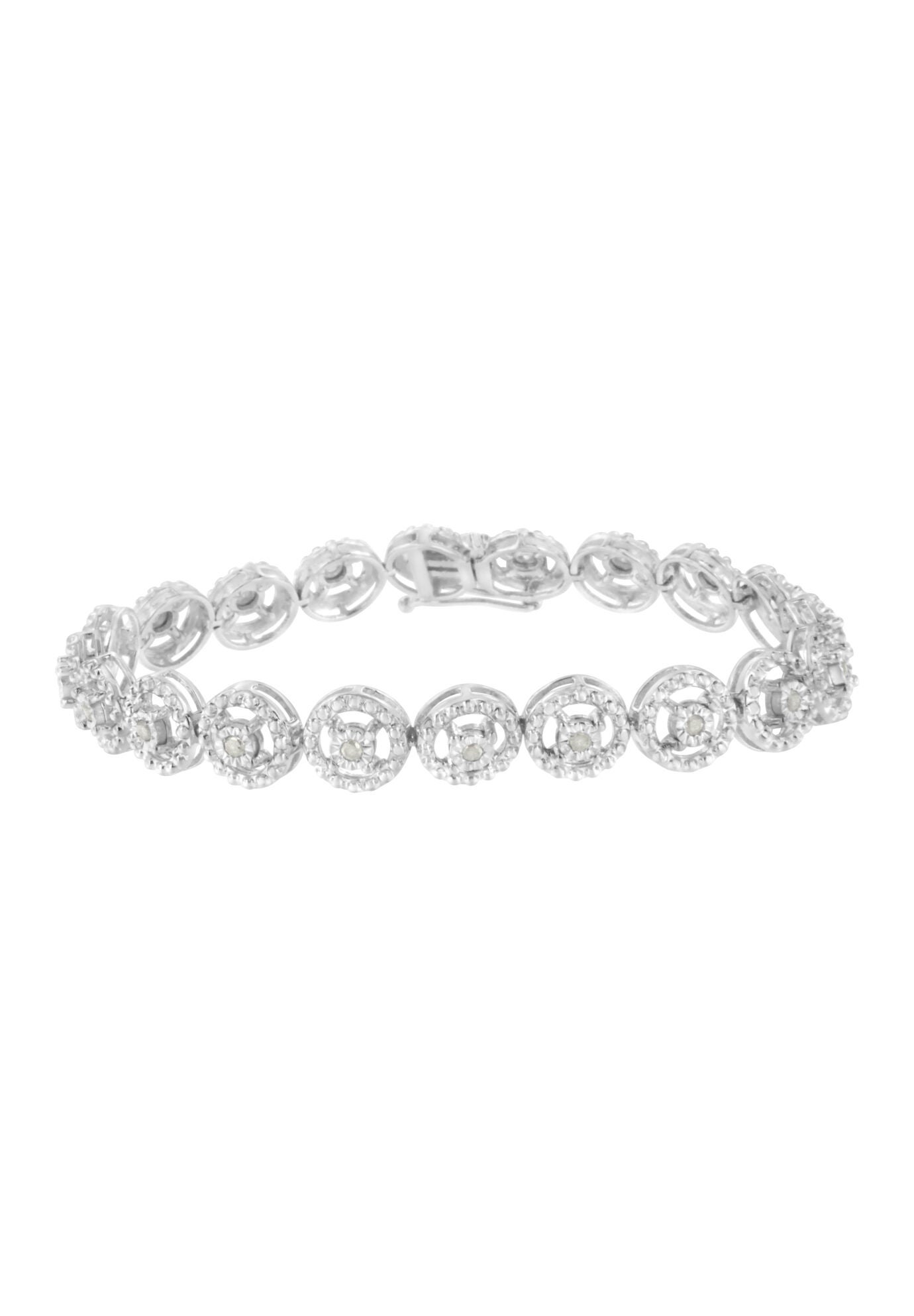 Women's Sterling Silver Diamond Nested Circle Miracle Set Open Wheel Fashion Link Bracelet by Haus of Brilliance in White