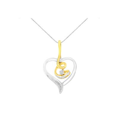 Women's Yellow & White Gold Diamond Accented Round Cut Diamond Swirl Open Heart Pendant Necklace by Haus of Brilliance in Yellow White Gold