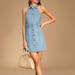 Free People Dresses | Free People Sami Medium Wash Denim Button-Front Halter Mini Dress - Size Xs | Color: Blue | Size: Xs