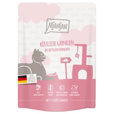 24x 300g MjAMjAM Quetschie köstliche Garnelen an saftigem Hühnchen Katzenfutter nass