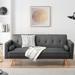 Modern Variable Bed Sofa Living Room Cotton and Linen Folding Sofa with Pillows and Solid Wood Feet, Removable Handrail