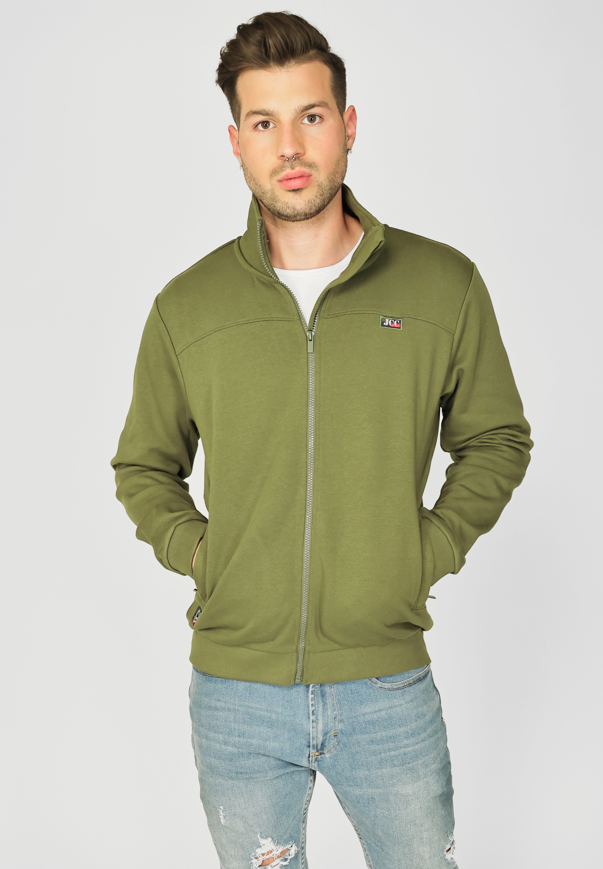 Sweatjacke JCC "310212082", Herren, Gr. XL, grün (olive), 60% Baumwolle, 40% Polyester, Sweatjacken Image