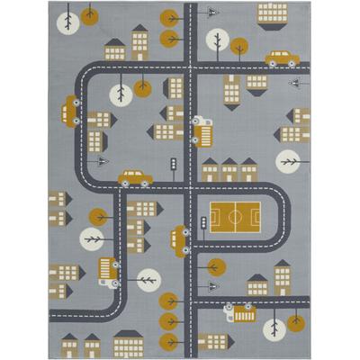 Kinderteppich HANSE HOME "Town", grau (grau, orange), B:120cm H:0,9mm L:170cm, Polypropylen, Teppiche, Kurzflor, Kinderteppich, Spielteppich, Straßen Design, Kinderzimmer Image