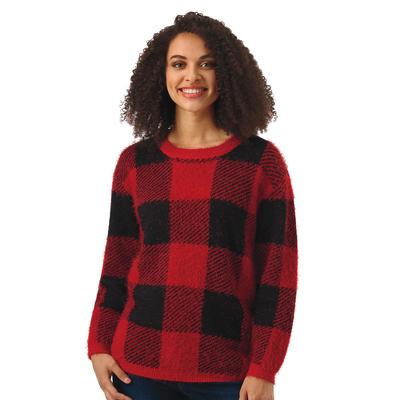 Masseys Faux Mohair Sweater (Size XL) Buffalo Plai...