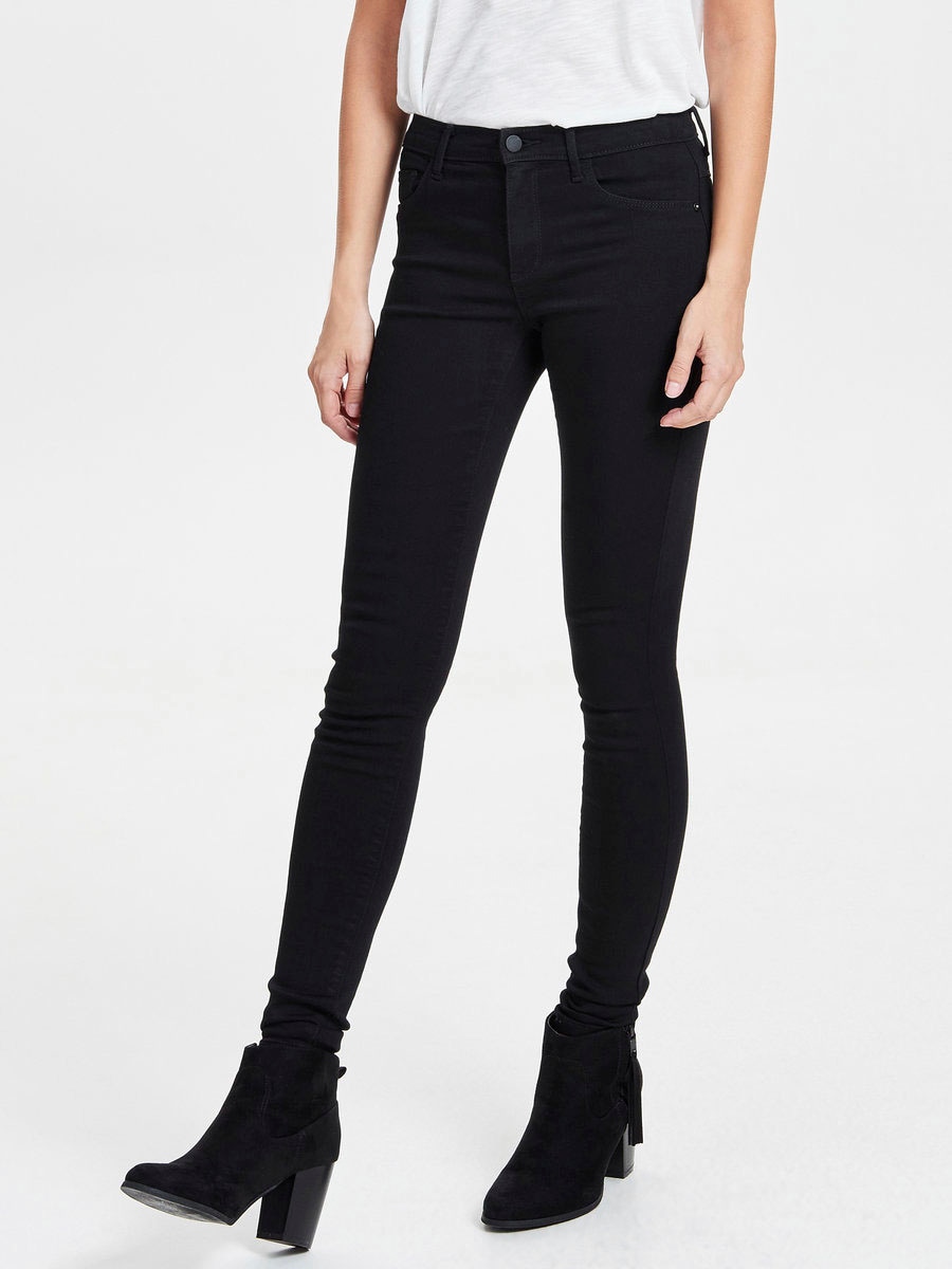 Skinny-fit-Jeans ONLY "ONLRAIN REG SKINNY DNM NOOS", Damen, Gr. XL(42), Länge 32, schwarz (schwarz denim), Denim/Jeans, Obermaterial: 53% Viskose, 29% Baumwolle, 17% Polyester, 1% Elasthan, Casual, skinny fit, Jeans, im 5-Pocket-Design Image