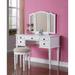 Bedroom Contemporary Vanity Set w Foldable Mirror Stool Drawers White