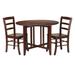 3-Pc Drop Leaf Table with Ladder-back Chairs, Walnut - 42" x 29" Tall