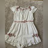 American Eagle Outfitters Dresses | American Eagle Ruffle Sleeve Floral Embroidered Striped Button Up Romper | Color: Black/White | Size: S