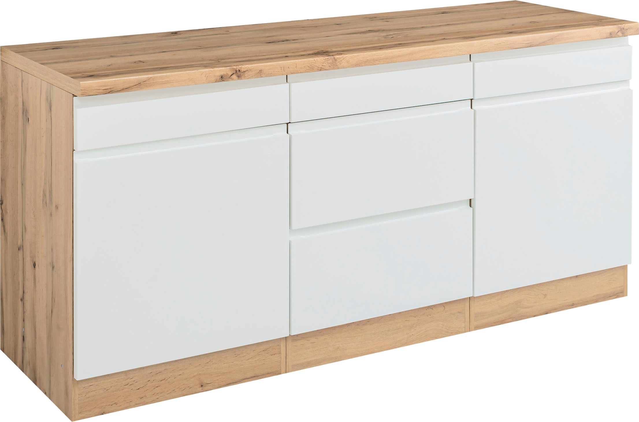 Unterschrank KOCHSTATION "KS-Bruneck", weiß (wotaneiche, weiß), B:180cm H:86cm T:60cm, Holzwerkstoff, Schränke, >>Bruneck<< 180 cm breit, für viel Stauraum, hochwertige MDF-Fronten Image