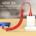 Câble de charge rapide à ressort Micro USB Type C accessoires de téléphone portable pour voiture