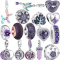 Breloque éternelle en argent Sterling 925 feuilles de Style violet Zircon cœur infini perle