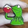Épingles mignonnes de Kermit la grenouille thème AnTreat Kermit boire du thé thème de mon