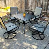 5 Piece Patio Dining Set,4 Sling Dining Swivel Chairs and 37" Square Metal Table with 1.57" Umbrella Hole