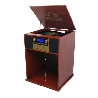 Victor Boyleston 7-in-1 3-Speed Turntable Music Center w/ Album Storage and USB Port