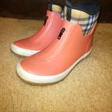 Burberry Shoes | Burberry Boots: A Rubber Rain Boot With A Removable Vintage Check Neoprene Sock | Color: Pink/Tan | Size: 5