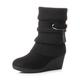 WOMENS LADIES MID HEEL WEDGE KNITTED COLLAR SLOUCH BUCKLE ANKLE BOOTS SIZE 4 37 Black