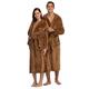 Decorsure Super soft fleece men's bathrobe, women's and men's fleece dressing gown with hood, fleece dressing gown unisex and calf-length,Brown,XXL