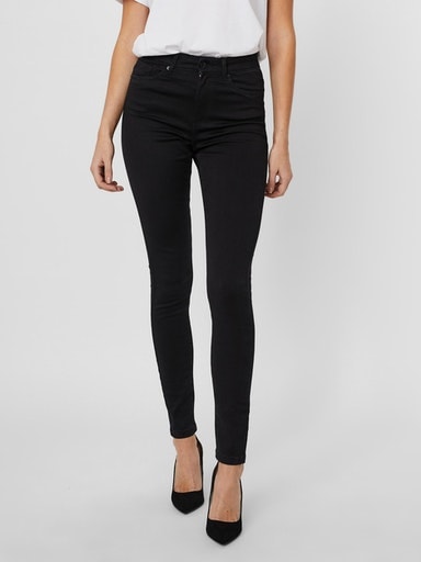 High-waist-Jeans VERO MODA "VMSOPHIA", Damen, Gr. XXS (32), Länge 30, schwarz, Denim/Jeans, Obermaterial: 67% Baumwolle, 31% Polyester, 2% Elasthan, unifarben, skinny fit, Jeans Image