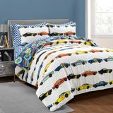Lush Décor Race Cars Reversible Oversized With Printed Sheet Set Comforter White/Multi 7Pc Set Full - Triangle Home Décor 21T012833
