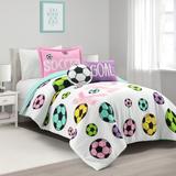 Lush Décor Girls Soccer Kick Reversible Oversized Comforter White/Turquoise 4Pc Set Twin - Triangle Home Décor 21T012824
