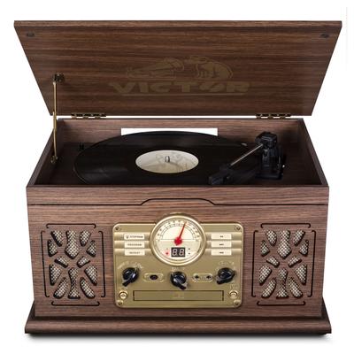 Victor State 7-in-1 Wood Music Center with 3-Speed Turntable and Dual Bluetooth