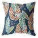 16" Orange Blue Tropical Leaf Indoor Outdoor Throw Pillow