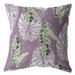 16" White Purple Tropical Leaf Indoor Outdoor Throw Pillow