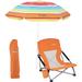 Low Beach Folding Camping Chair with Detachable SPF 50 Umbrella, Armrests with Cup Holder, Portable Lightweight Outdoor