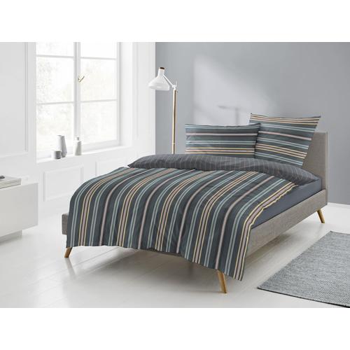 „Wendebettwäsche IRISETTE „“Sky 8421″“ Bettwäsche Gr. B/L: 135 cm x 200 cm (1 St.), B/L: 80 cm x 80 cm (1 St.), Mako-Satin, blau Bettwäsche 135×200 cm edel und hochwertig“