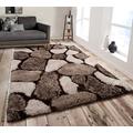 Home Republic Pebble Stepping 3D Stones Textured Carpet Yoga Fluffy Rug with Anti-Skid Backing Bedroom Living Dining Room (Chocolate Brown, 80 x 150cms)