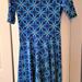 Lularoe Dresses | Lularoe Nicole Dress, Blue And Teal Geometric Floral Print, Size M | Color: Blue | Size: M