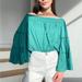 Free People Tops | Free People Free Spirit Off The Shoulder Bell Sleeve Flowy Green Blouse Top Xs | Color: Blue/Green | Size: Xs