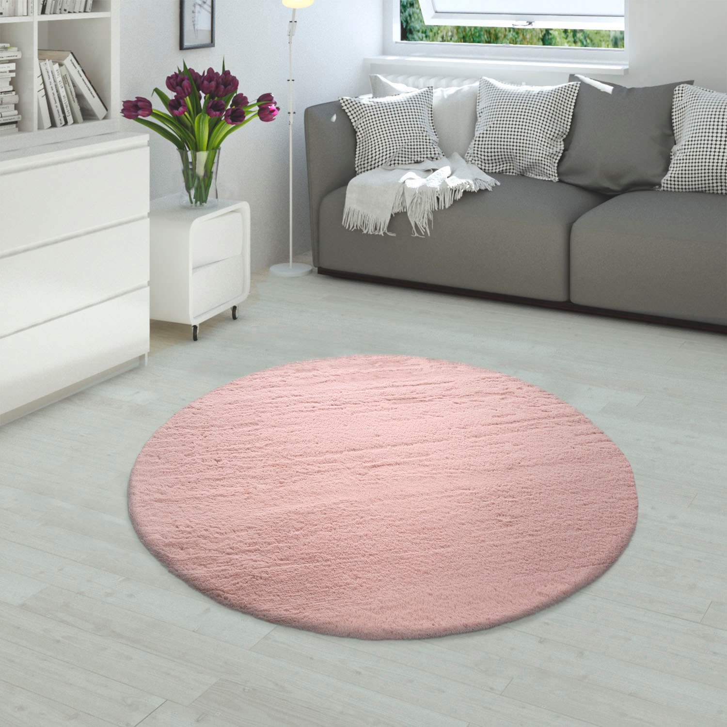 Fellteppich PACO HOME "Rabbit 780", pink, H:26mm Ø:200cm, Polyester, Teppiche, Fellteppich, Kunstfell, Kaninchenfell-Haptik, echter Kuschelteppich, Uni-Farben Image