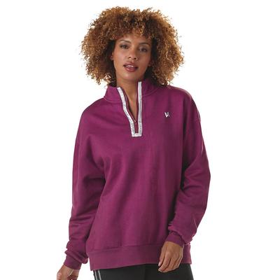 Vevo Active Women's 1/2 Zip Fleece Pullover (Size 2X) Mulberry Wine, Cotton,Polyester
