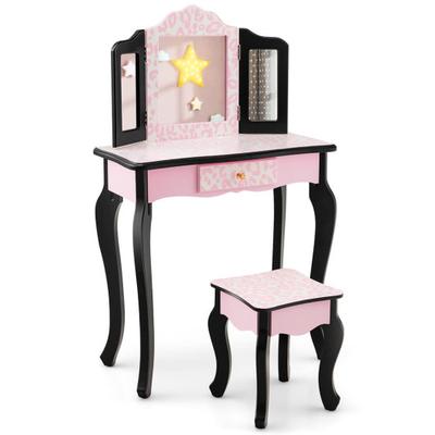 Costway Kid Vanity Set with Tri-Folding Mirror and...