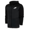 Men's Antigua Charcoal/Black Philadelphia Eagles Metallic Logo Protect Full-Zip Hoodie