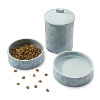 3 Piece Set Treat Jar And Pet Bowls Pet by Park Life Designs in Blue (Size MEDIUM)
