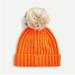 J. Crew Accessories | J. Crew Nwt Ribbed Beanie With Faux-Fur Pom-Pom | Color: Orange/Tan | Size: Os