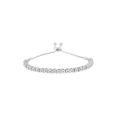 Women's Sterling Silver Miracleset Diamond Adjustable Bolo Tennis Bracelet by Haus of Brilliance in White