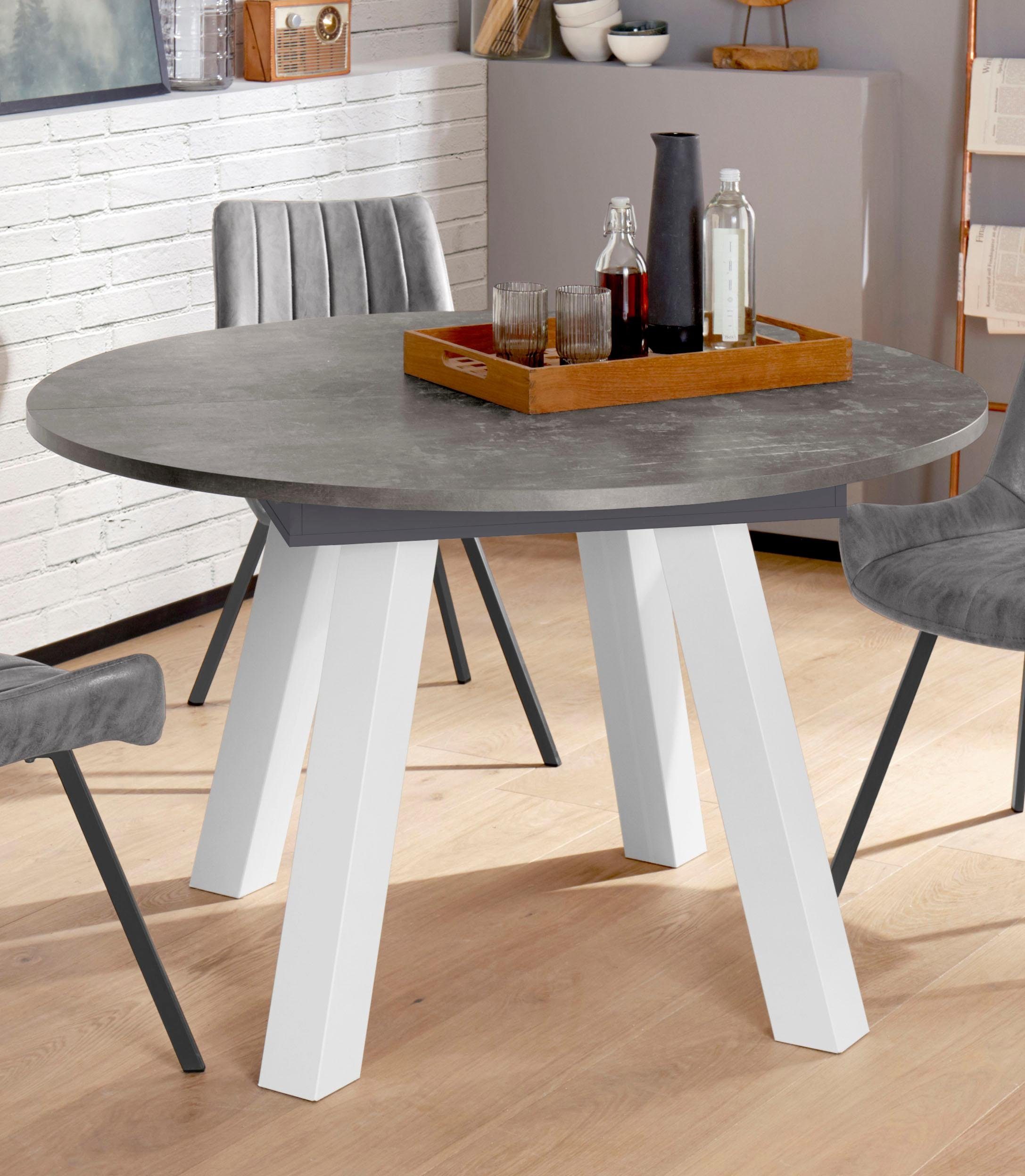 Esstisch MÄUSBACHER, grau (tischplatte: keramik dunkel), B:130cm H:78cm T:130cm, Tische, Runde Esstische Esstisch Holz-Esstische, Untergestell schräg gestellt