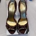 Nine West Shoes | Euc Nine West Brown With Gold Trim Suede Shoes With The Leather Buckle | Color: Brown/Gold | Size: 9.5