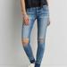 American Eagle Outfitters Jeans | American Eagle Aeo 360 Super Stretch Super Low Busted Knee Ombre Hem Jeg | Color: Blue | Size: 2