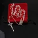 Collier chapelet de galsynchronisation en cristal rouge paupières catholique pendentif croix de