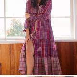 Anthropologie Dresses | Anthropology Boho Plaid Tiered Maxi Dress Can Fit Upto Large Nwt | Color: Red | Size: S,M,L