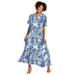 Plus Size Women's Short-Sleeve Crinkle Dress by Woman Within in French Blue Floral Animal (Size 6X)